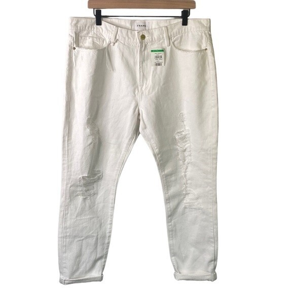 Frame Le Garcon Straight Leg High Rise Distressed Jeans Rigid Destroyed Holes - Picture 3 of 16